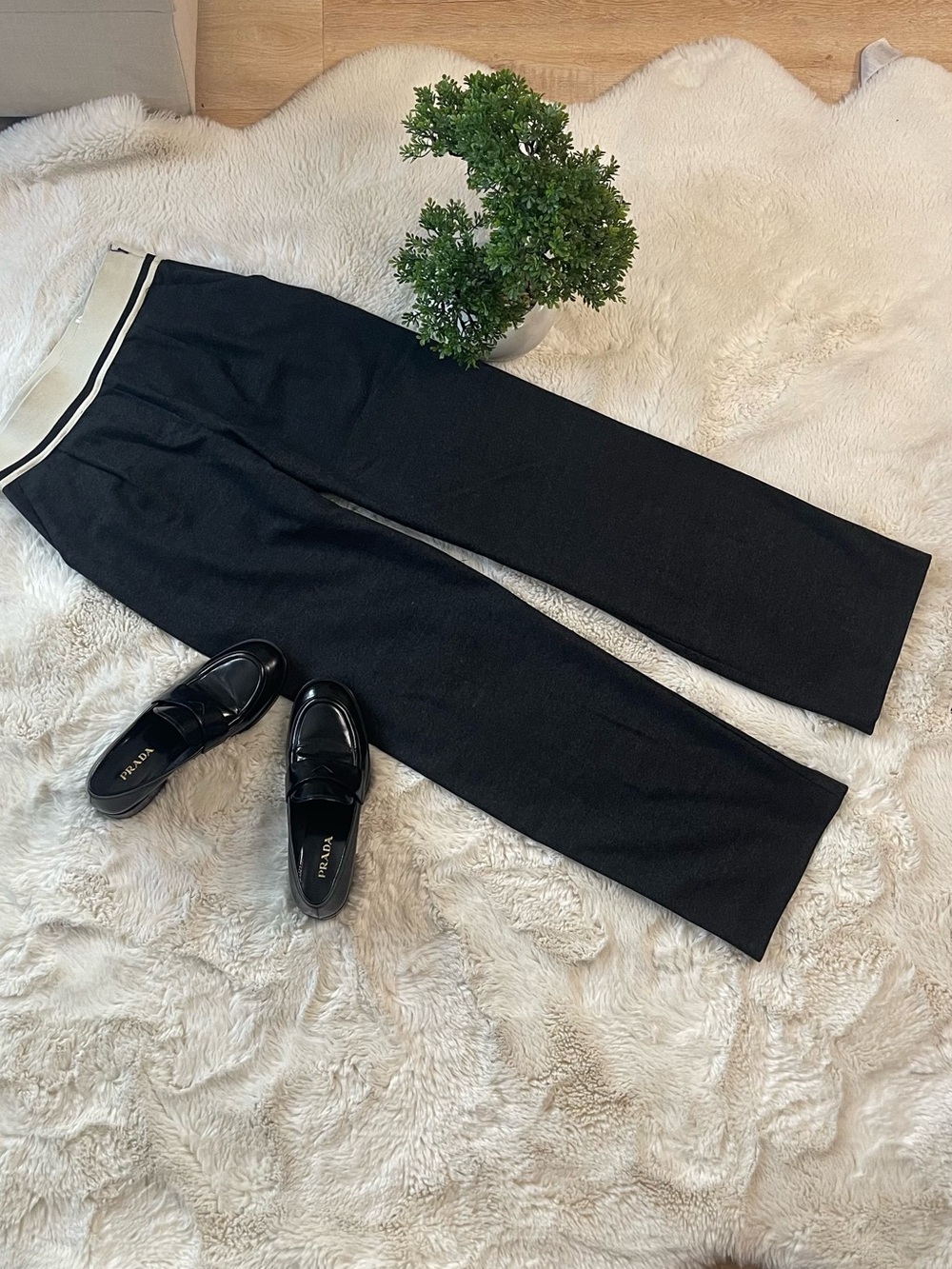 Zara Dark Gray Knit Wide Leg Trousers Elastic Contrast Waist Band Pants Size XS